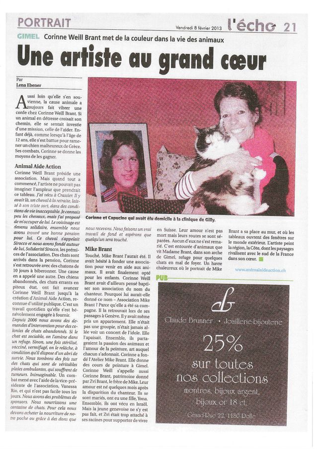 Article apparu dans le journal L'ÉCHO ROLLOIS le vendredi 8 février 2013